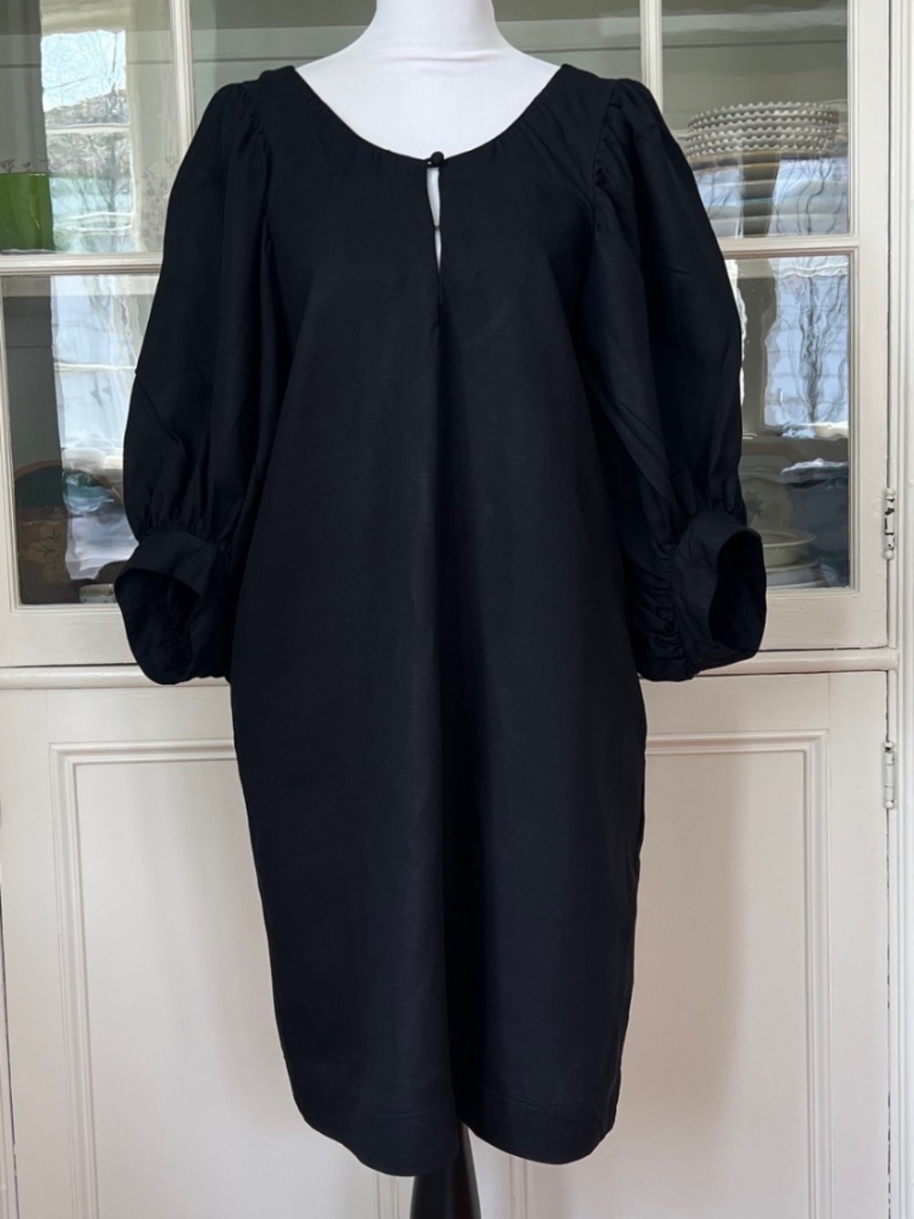 Apiece Apart Black Linen Dress, Size 8, Balloon Sleeves